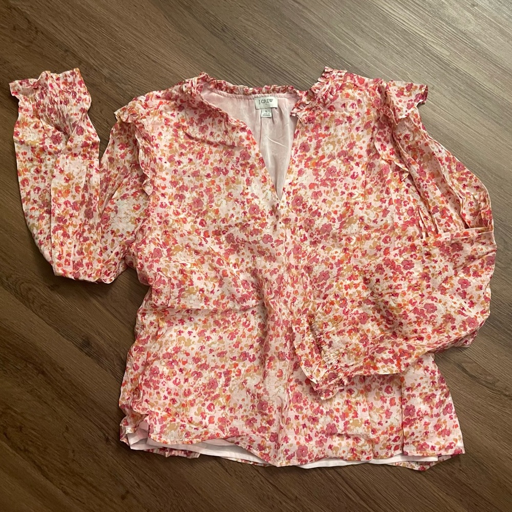J Crew Women’s Ruffle Collar Floral Blouse (L) - Picture 6 of 7